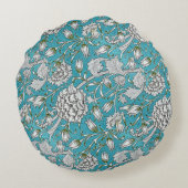 ヴィンテージ青フローラ銀葉花 ラウンドクッション (裏面)