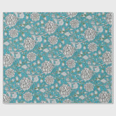 ヴィンテージ青フローラ銀葉花 ラッピングペーパー (フラット)