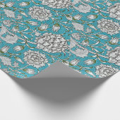 ヴィンテージ青フローラ銀葉花 ラッピングペーパー (角)