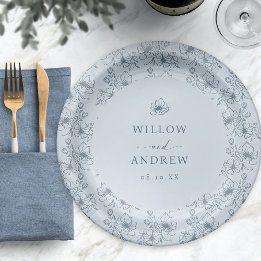 ヴィンテージ青フローラ ペーパープレート