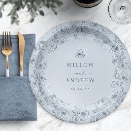 ヴィンテージ青フローラ ペーパープレート