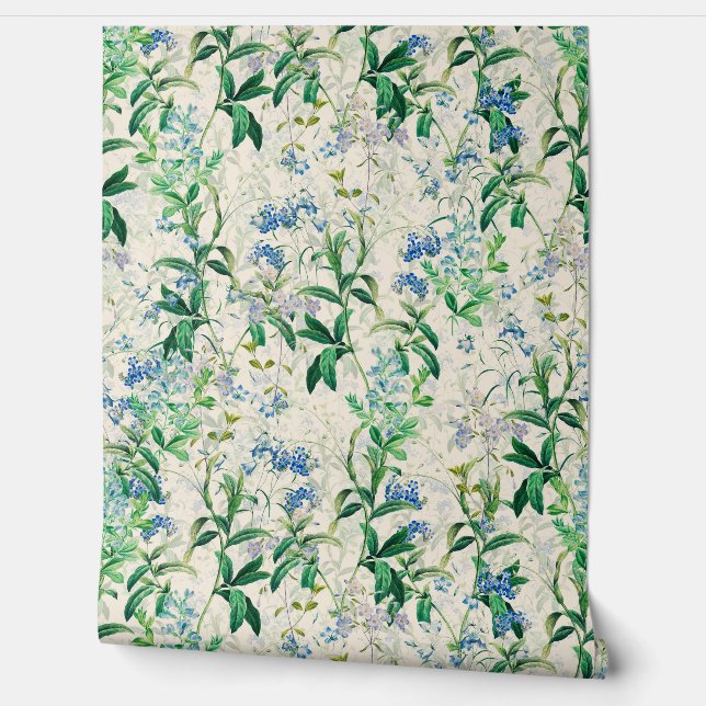 ヴィンテージ青フローラ 壁紙 (ほどく)
