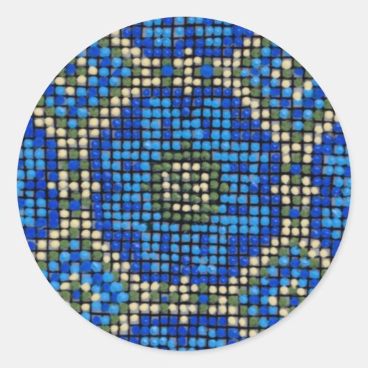 ヴィンテージ青モザイクパターン ラウンドシール (正面)