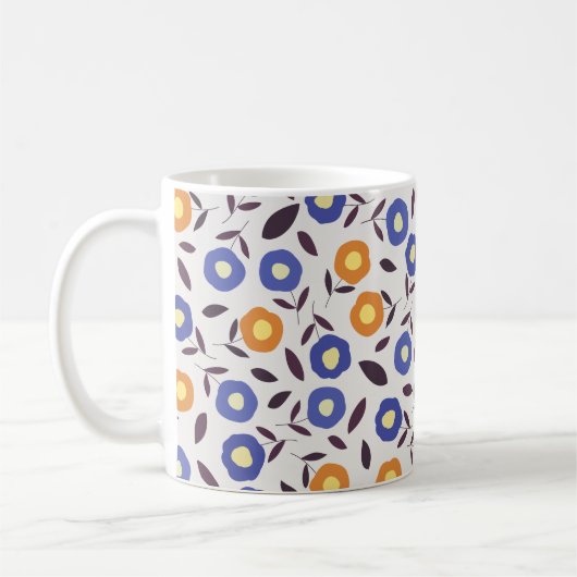 ヴィンテージ青橙花柄 コーヒーマグカップ (左)