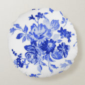 ヴィンテージ青白の花柄 ラウンドクッション (裏面)
