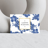 ヴィンテージ青白の花柄 名刺