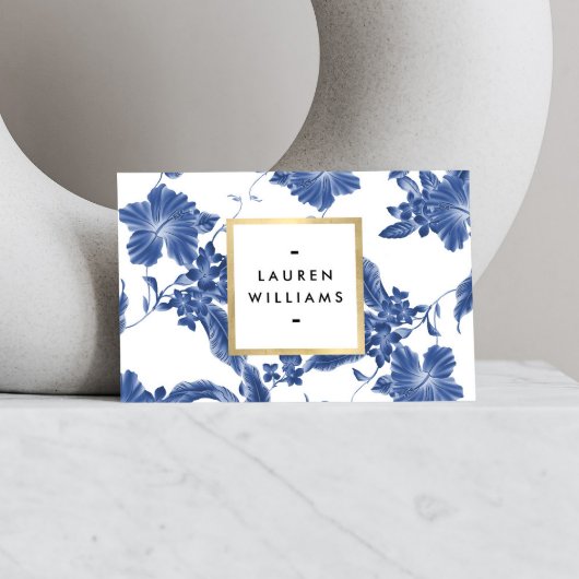 ヴィンテージ青白の花柄 名刺