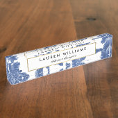 ヴィンテージ青白フローラルパターン銘板 デスクネームプレート (側面)