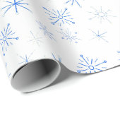 ヴィンテージ青白ミッドセンチュリースノーフレーク ラッピングペーパー (ロールコーナー)