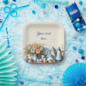 ヴィンテージ青白皿オンシェルフ紙プレート ペーパープレート (パーティー)