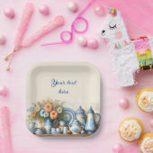 ヴィンテージ青白皿オンシェルフ紙プレート ペーパープレート (パーティー)