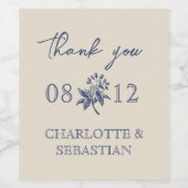 ヴィンテージ青結婚花 ワインラベル (シングルラベル)