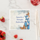 ヴィンテージ青結婚蝶 スタンダードカクテルナプキン (インサイチュ)