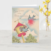 ヴィンテージ青結婚鳥のグリーティングカード カード (黄色い花)