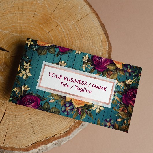 ヴィンテージ青緑色コーラルブルゴーニュフローラ 名刺