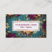 ヴィンテージ青緑色コーラルブルゴーニュフローラ 名刺 (正面)