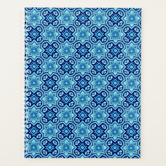 ヴィンテージ青色幾何学模様 プランナー手帳 (正面)