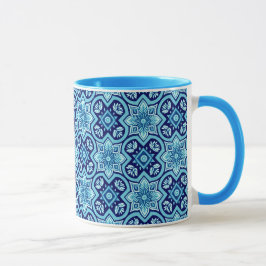 ヴィンテージ青色幾何学模様 マグカップ