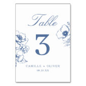 ヴィンテージ青色手描きフローラ庭園の結婚式 テーブルナンバー (裏面)