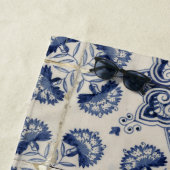 ヴィンテージ青色白色幾何学模様 ビーチタオル (インサイチュ)