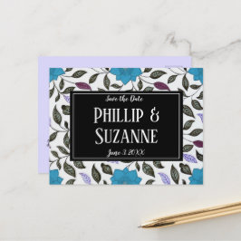 ヴィンテージ青色花のパターン日付を保存 案内ポストカード