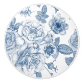 ヴィンテージ青色花パターン セラミックノブ (正面)