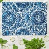ヴィンテージ青色装飾花柄 キッチンタオル (折り畳み)