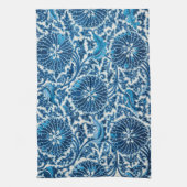 ヴィンテージ青色装飾花柄 キッチンタオル (縦)