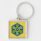 ヴィンテージ青黄緑オットマントルコ六角形 キーホルダー (正面)