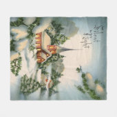 ヴィンテージ静かクリスマスナイトカントリー教会 フリースブランケット (正面(横))