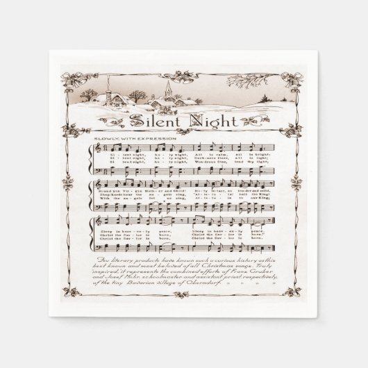 ヴィンテージ静かナイトクリスマスナプカン スタンダードカクテルナプキン (正面)