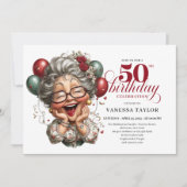 ヴィンテージ面白い女性50歳の誕生日ユーモアパーティー 招待状 (正面)