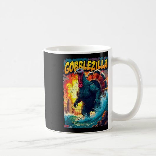 ヴィンテージ面白い感謝祭ゴブルジラターキー コーヒーマグカップ (右)