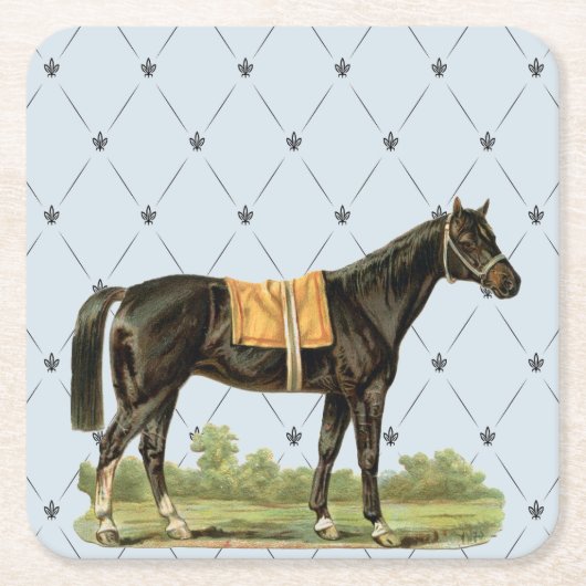 ヴィンテージ鞍馬イラストレーション スクエアペーパーコースター (正面)