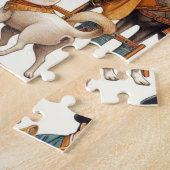 ヴィンテージ韓国人犬シームレスイラストレーション ジグソーパズル (側面)