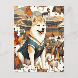 ヴィンテージ韓国人犬シームレスイラストレーション ポストカード