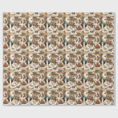 ヴィンテージ韓国人犬シームレスイラストレーション ラッピングペーパー (フラット)