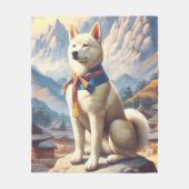 ヴィンテージ韓国人道イラストレーション フリースブランケット (正面)