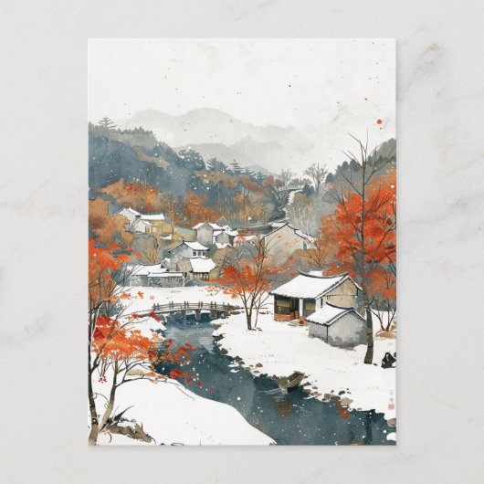 ヴィンテージ韓国水彩絵を描はがき ポストカード (正面)