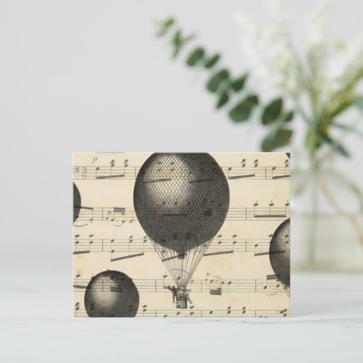 ヴィンテージ音楽とアンティーク熱気球 ポストカード (スタンド正面)