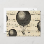 ヴィンテージ音楽とアンティーク熱気球 ポストカード (正面/裏面)