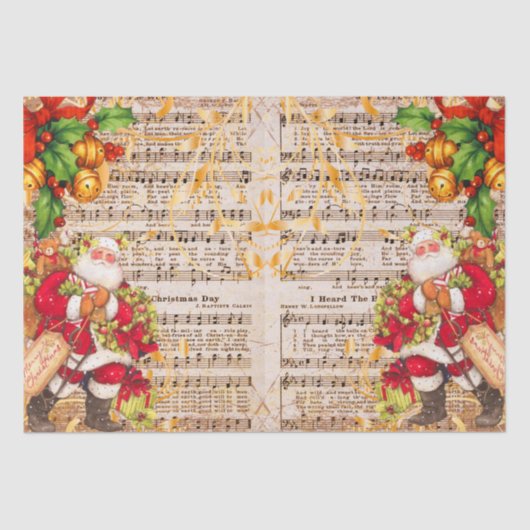 ヴィンテージ音楽とサンタクロースのクリスマス 薄葉紙 (正面)