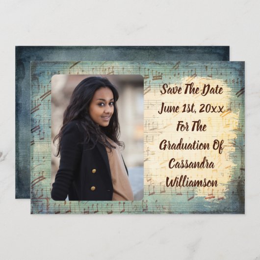 ヴィンテージ音楽の卒業写真の保存日時 セーブザデート (正面/裏面)