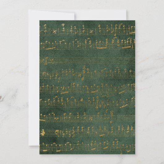 ヴィンテージ音楽の原稿グリーン結婚金ゴールド 招待状 (裏面)