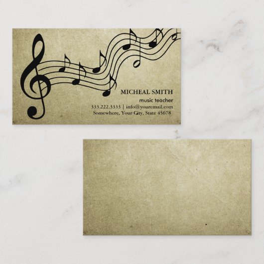 ヴィンテージ音楽はエレガントなミュージカルに注意します 名刺 (正面/裏面)