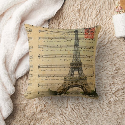 ヴィンテージ音楽はフランス人のパリエッフェル塔に注意します クッション (ブランケット)