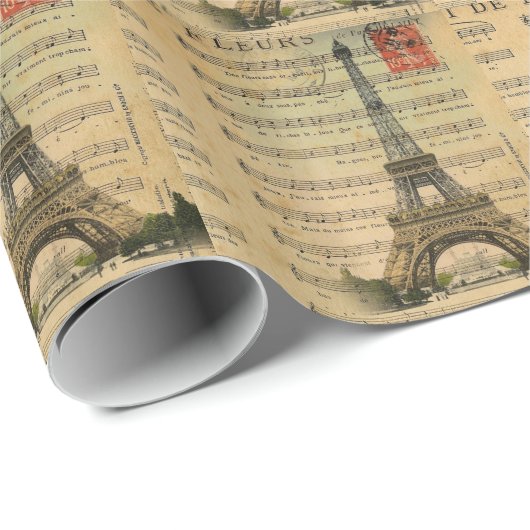 ヴィンテージ音楽はフランス人のパリエッフェル塔に注意します ラッピングペーパー (ロールコーナー)