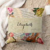 ヴィンテージ音楽シートおよび生け花 クッション (ブランケット)