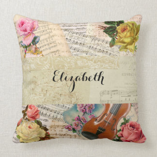ヴィンテージ音楽シートおよび生け花 クッション