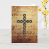 ヴィンテージ音楽シートのすばらしい優美の十字 カード (黄色い花)